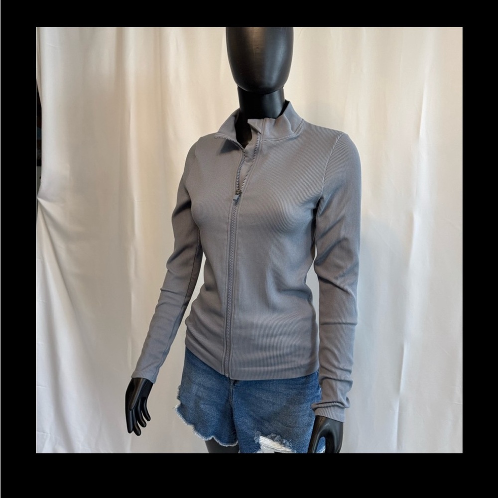 Gray Fabletics Ribbed Zip-Up Jacket - Picture 12 of 12